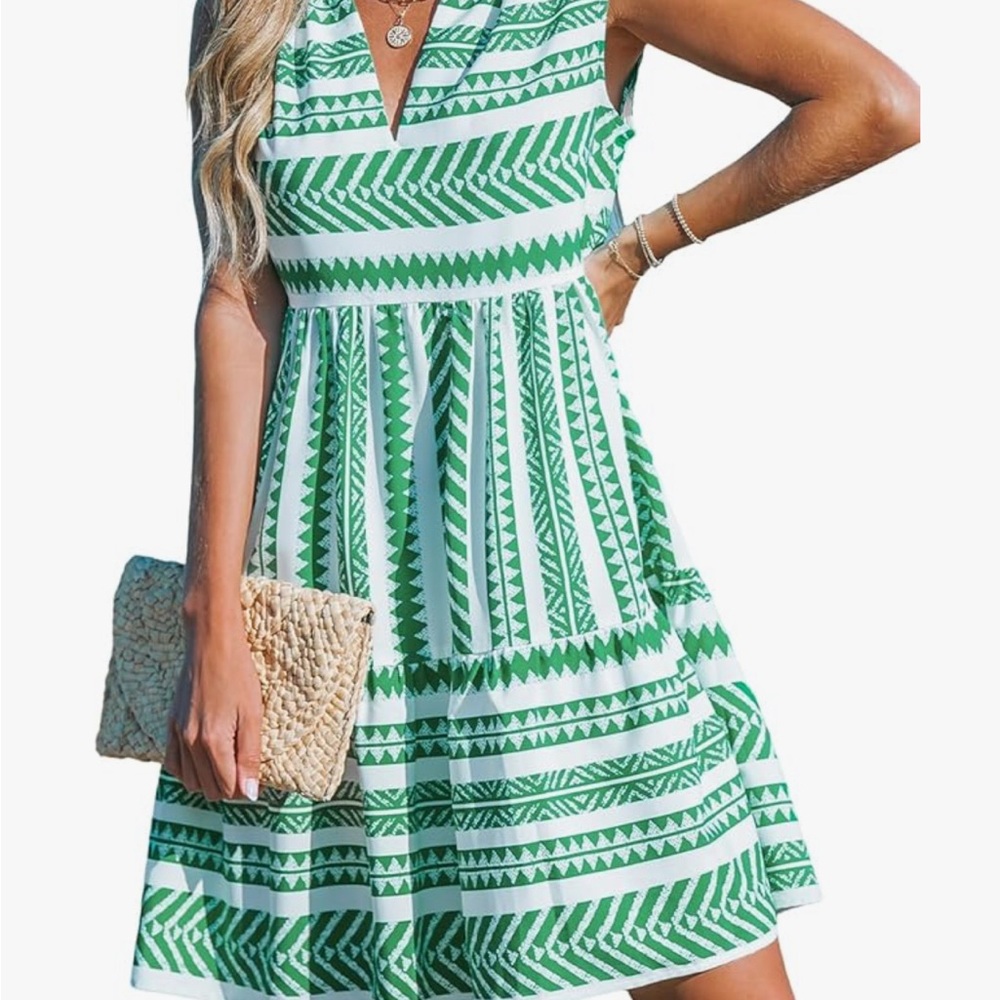 Green Patterned Sleeveless Dress